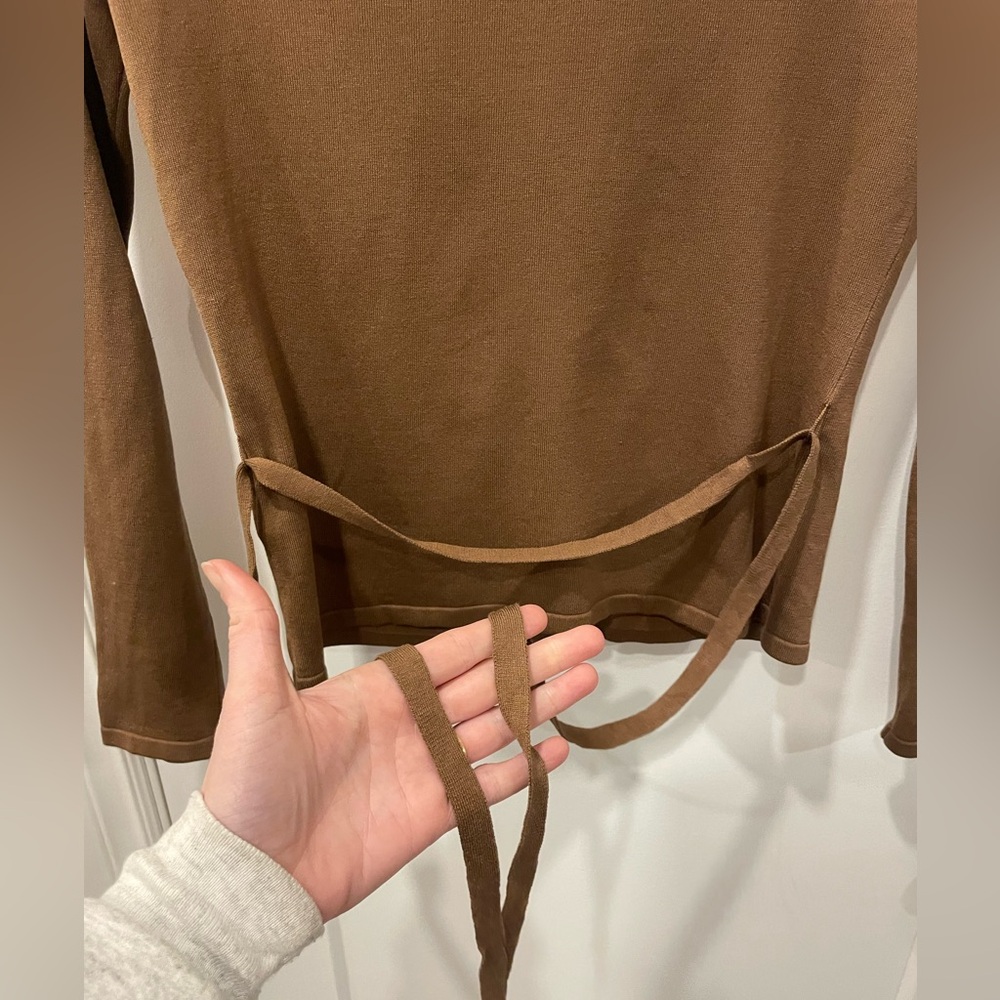 Silk Brown Button-Up Women's cardigan with tie waist - Picture 7 of 16